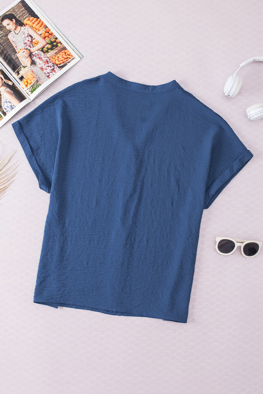 White Notched Neck Batwing Sleeve Blouse