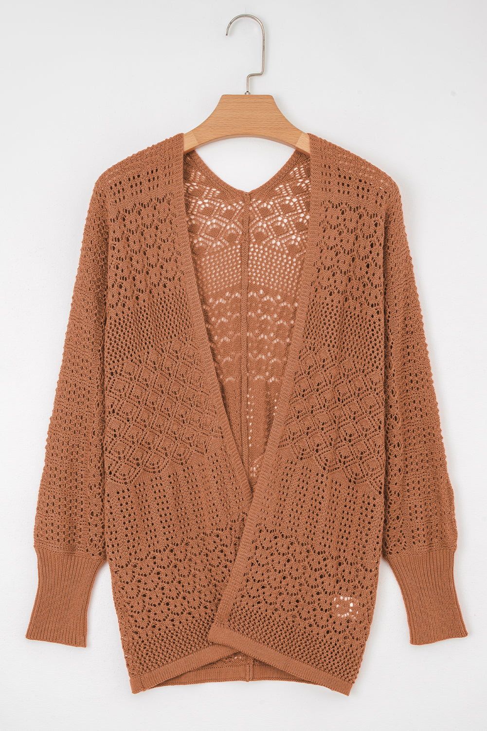 Jet Stream Mix Pattern Hollow Knit Open Front Cardigan