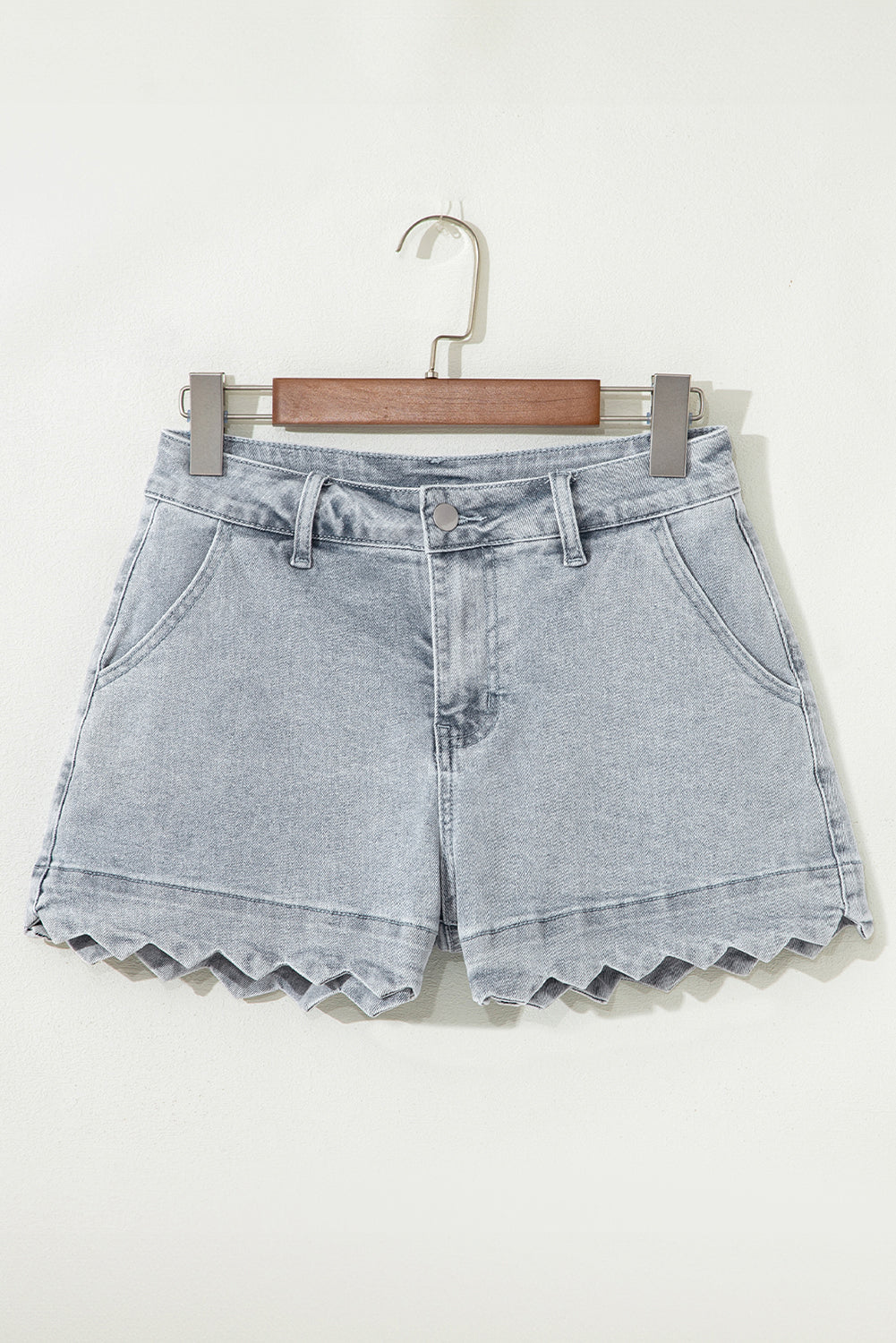 Sail Blue Scalloped Hemline Light Wash Denim Shorts