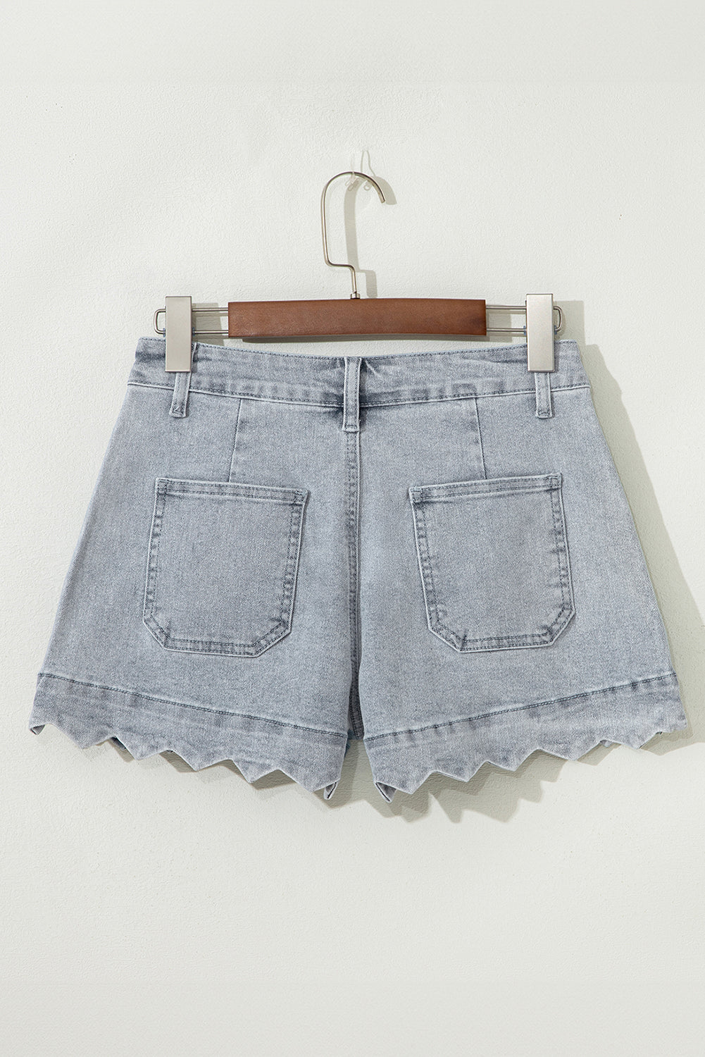 Sail Blue Scalloped Hemline Light Wash Denim Shorts