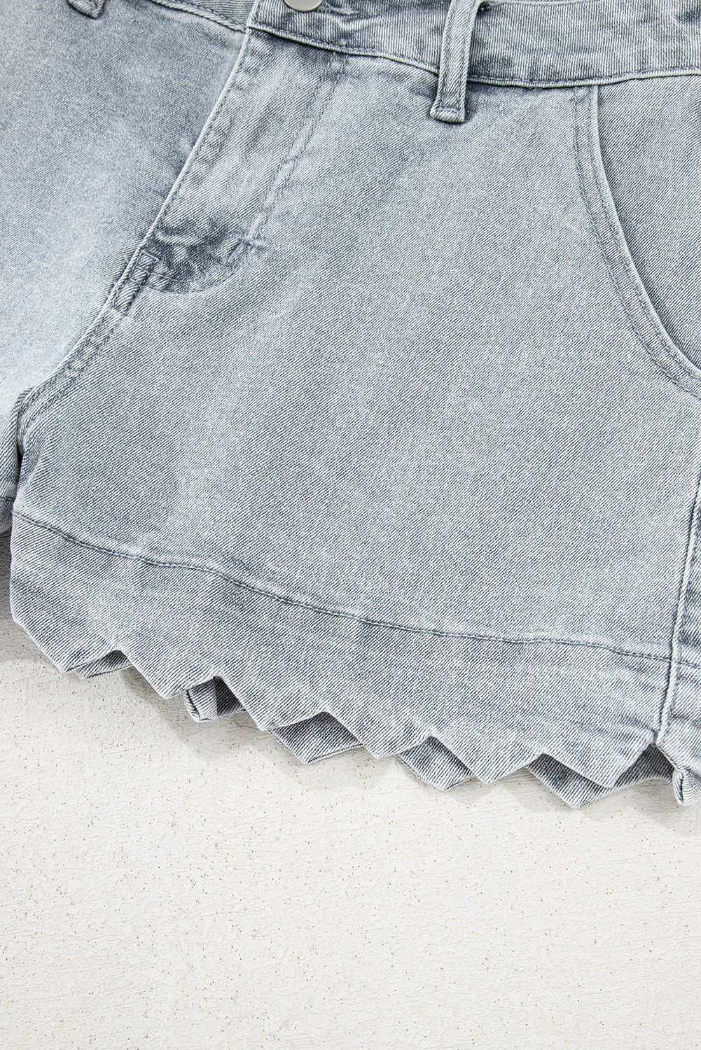 Sail Blue Scalloped Hemline Light Wash Denim Shorts