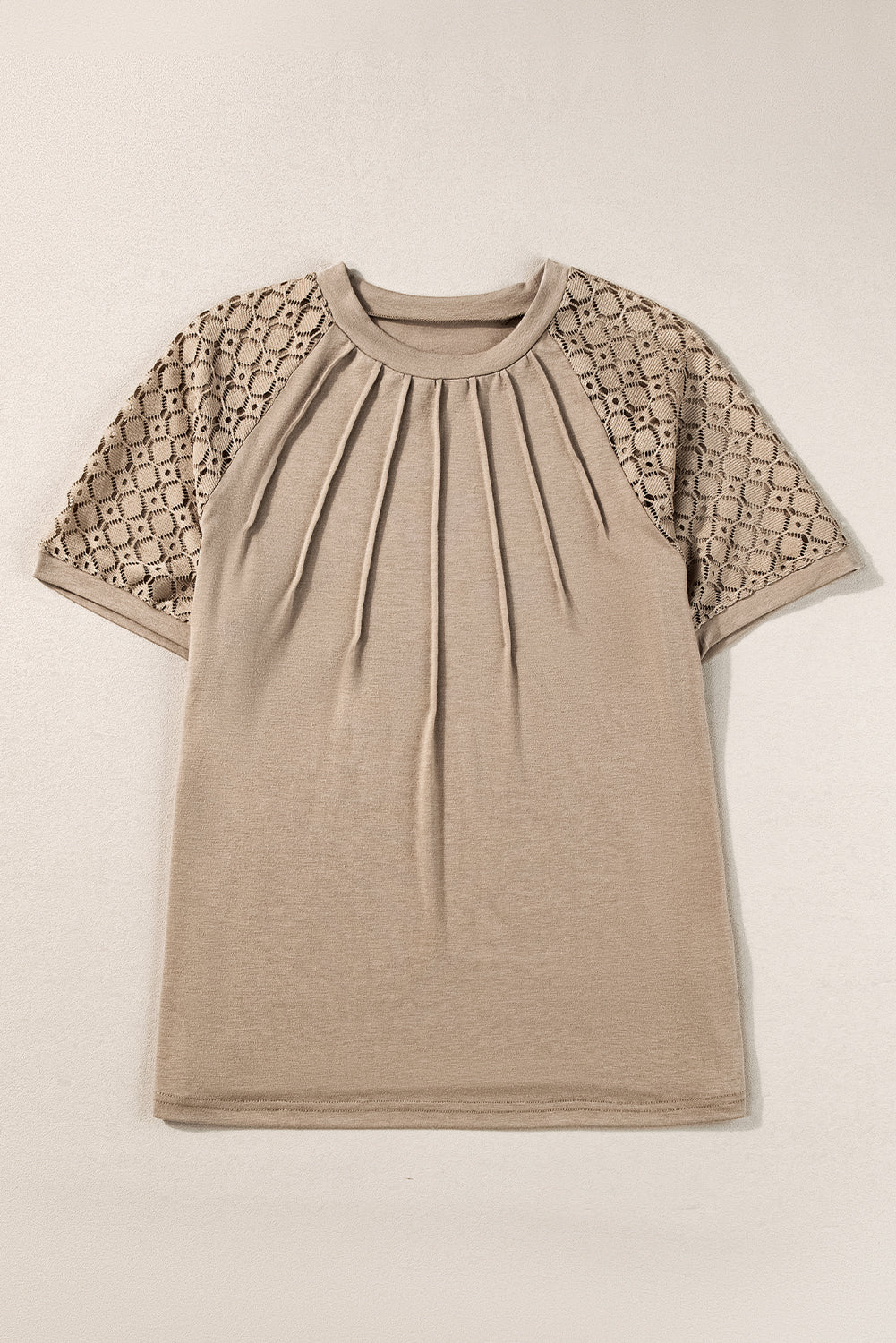 Black Seamed Detail Contrast Lace Raglan Sleeve Tee