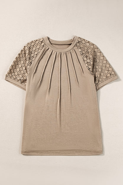 Black Seamed Detail Contrast Lace Raglan Sleeve Tee
