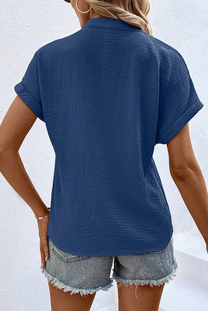 White Notched Neck Batwing Sleeve Blouse