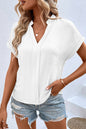 White Notched Neck Batwing Sleeve Blouse