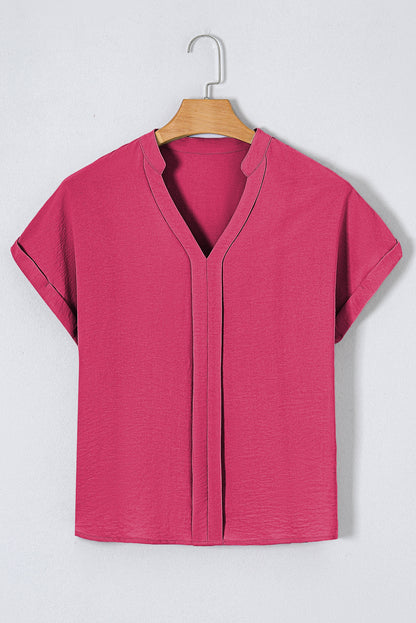 White Notched Neck Batwing Sleeve Blouse