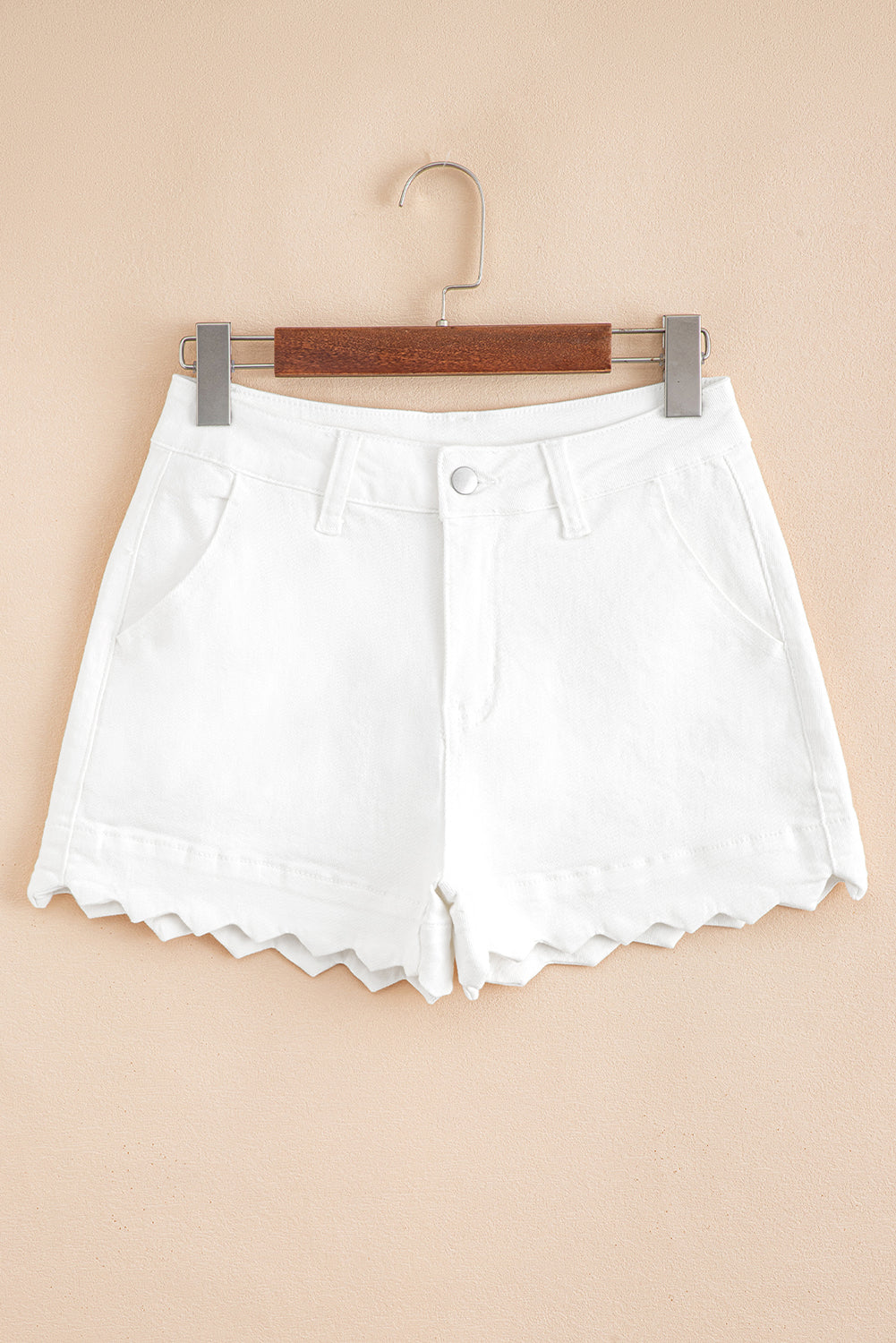 Sail Blue Scalloped Hemline Light Wash Denim Shorts