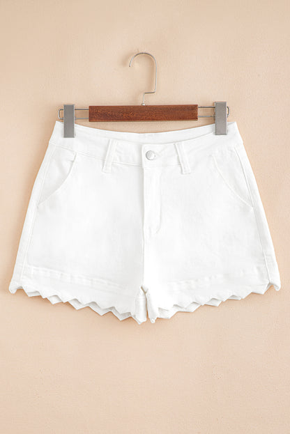 Sail Blue Scalloped Hemline Light Wash Denim Shorts