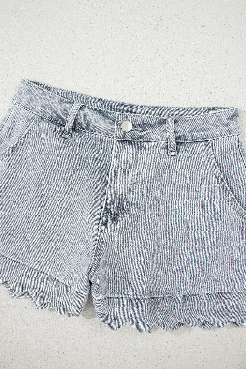 Sail Blue Scalloped Hemline Light Wash Denim Shorts