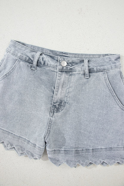 Sail Blue Scalloped Hemline Light Wash Denim Shorts