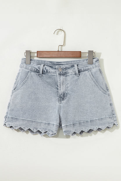 Sail Blue Scalloped Hemline Light Wash Denim Shorts