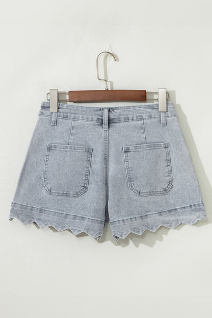 Sail Blue Scalloped Hemline Light Wash Denim Shorts