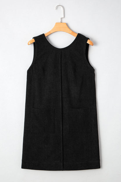 Beige Corduroy Exposed Seam Sleeveless Mini Dress