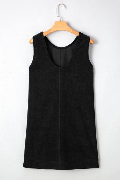 Beige Corduroy Exposed Seam Sleeveless Mini Dress