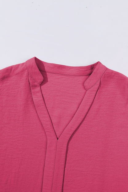 White Notched Neck Batwing Sleeve Blouse