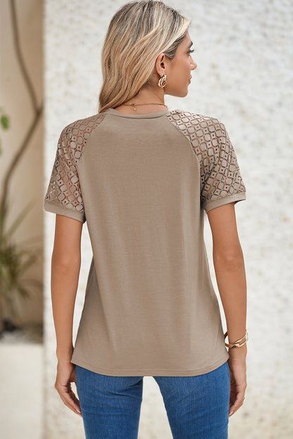 Black Seamed Detail Contrast Lace Raglan Sleeve Tee