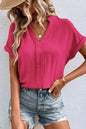 White Notched Neck Batwing Sleeve Blouse