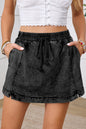 Black Drawstring High Waist Pocketed Denim Shorts
