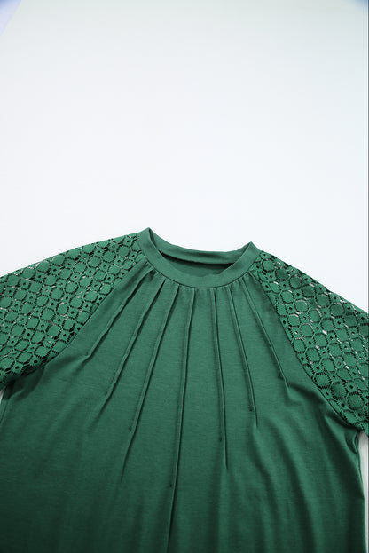 Black Seamed Detail Contrast Lace Raglan Sleeve Tee