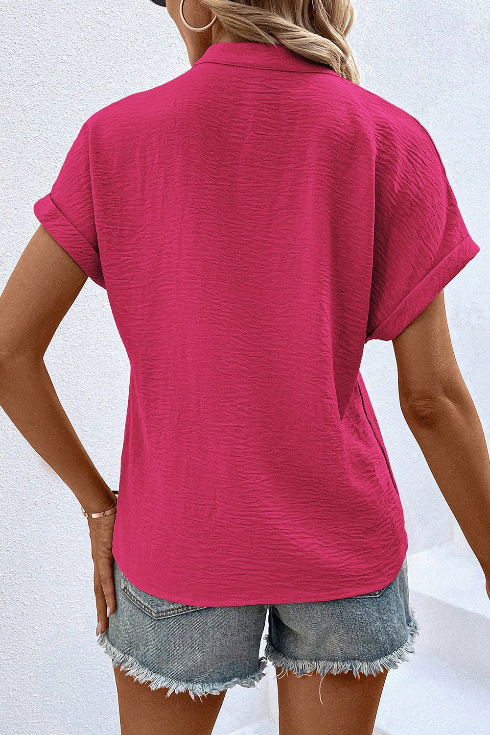 White Notched Neck Batwing Sleeve Blouse