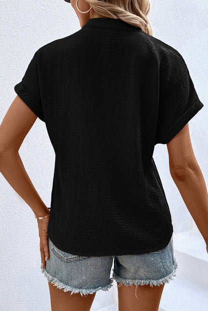 White Notched Neck Batwing Sleeve Blouse