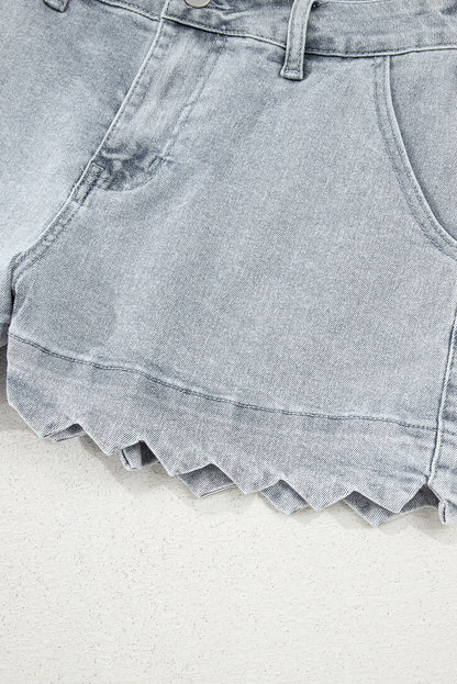 Sail Blue Scalloped Hemline Light Wash Denim Shorts