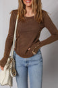 Coffee Exposed Seam Ribbed Long Sleeve Top